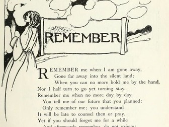 'Remember' by Christina Rossetti - research lesson/debate/essay task for 'Love Through the Ages'