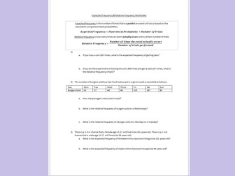 Expected Frequency and Relative Frequency Worksheet
