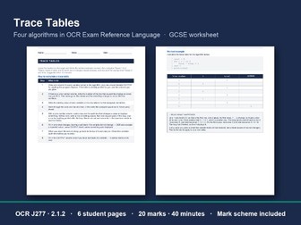 Trace Tables Worksheet: OCR GCSE J277