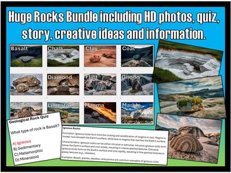 NEW - Huge bundle of Resources for Rocks - Type, Quiz, Story, HD Photos, Lesson Plan, Creative Ideas