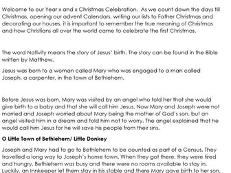Nativity Christmas Story for readers and including song list