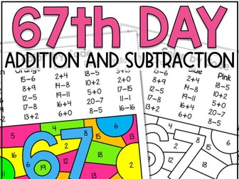 67th day of school 67 Activities Math Worksheet 1st 2nd Grade