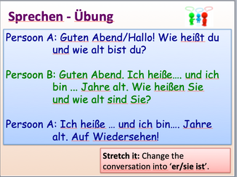 PPT: Numbers 1-20, say your age and ask someone's age in German.