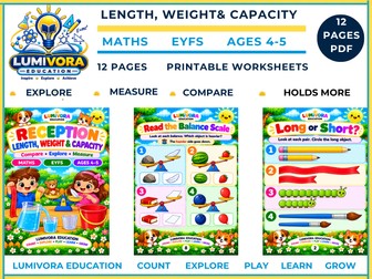 Reception Length, Weight & Capacity Worksheets EYFS Maths Ages 4–5