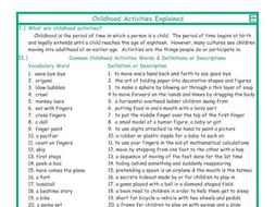 Childhood Activities Explanation-Definitions