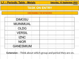 Lesson 1 - periodic table metals