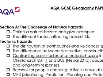 AQA GCSE GEOGRAPHY PAPER 1 CHECKLIST