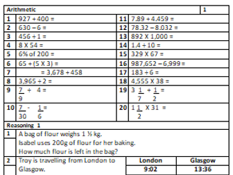 20 worksheets with 100s of Qs for Year 5/6 Maths SATS Revision (Arithmetic and Reasoning)