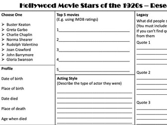 1920s Hollywood Research Worksheet