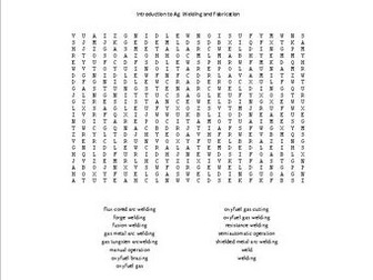 Agriculture Welding and Fabrication Word Search for a Metal Fabrication Course