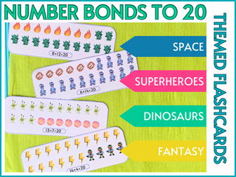 Number Bonds to 20 Themed Flashcards