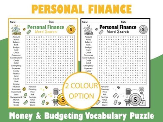 Personal Finance Word Search | Money & Budgeting Vocabulary Puzzle for Students