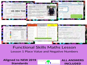 New Functional  Skills Maths -Full Lesson on Place Value and Negative Numbers