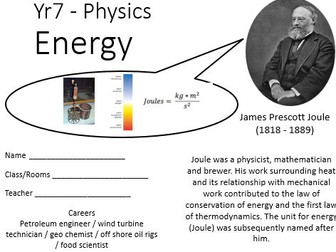 Energy Topic KS3 10 lessons and work booklet