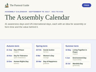 Assembly calendar for secondary: awareness days and UN international days, with ideas and values