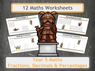 Viking Themed Fractions, Decimals and Percentages Worksheets for Year 5 Classes