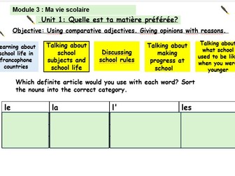 New French AQA Higher GCSE Module 3 Ma vie scolaire Unit 1 Quelle est ta matiere preferee
