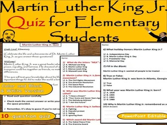 Martin Luther King Jr Quiz – Elementary MLK Day Activity with Answer Key
