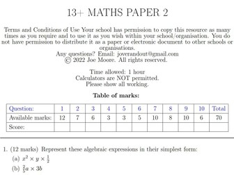 13+ Maths Papers for Independent Schools (MTS, Haberdashers, Eton, St Albans etc.)