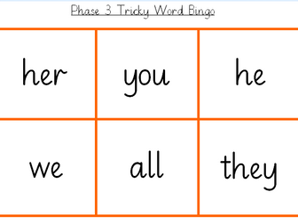 Phonics bingo set phase 3 (tricky words)