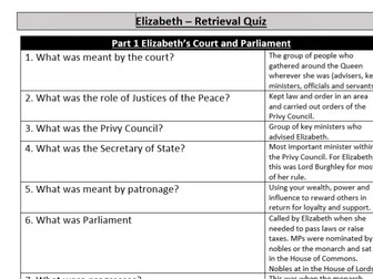 AQA GCSE Elizabethan England - 100 Quiz Questions