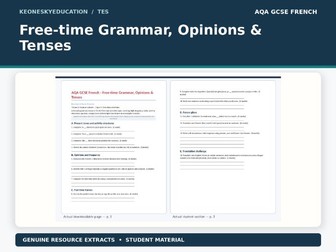 AQA GCSE French 8652 - Free-time Grammar, Opinions & Tenses