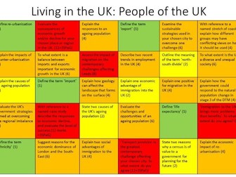 OCR A GCSE Geography Question Challenge Grid