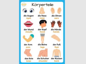 German Parts of the Body Vocabulary Worksheet & Wordsearch Activity