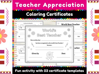 Teacher Appreciation Week : Personalized Coloring Certificates for Educators