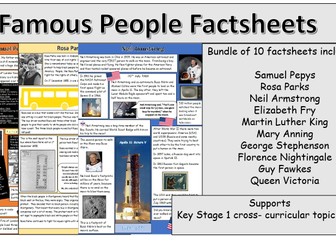 Famous people factsheets set of 10. KS1