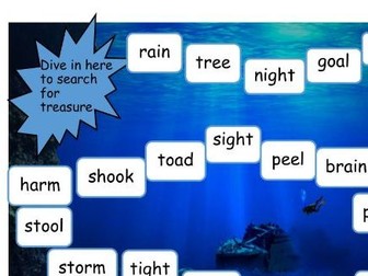 Underwater themed dice game for reading phase 3 vowel phonemes