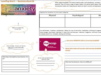 BTEC Level 3 Unit 2 Health and Social Care Learning Aim C - 3 revision sheets