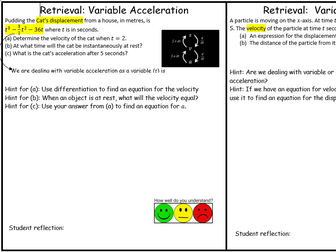 A Level Maths: Variable acceleration retrieval sheet