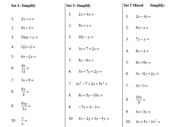 Year 7 Algebra /Fractions/Decimal worksheets