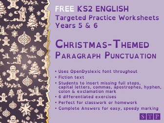 Christmas Punctuation Worksheets Dyslexic Learners Paragraphs KS2