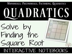 Quadratic Equations - solve by finding the square root Interactive Notebook Graphic Organizer