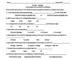Bill Nye the Science Guy Trash - Garbage Video Sheet. Recycle Reduce Reuse