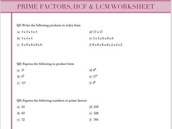 Prime Factors, HCF & LCM