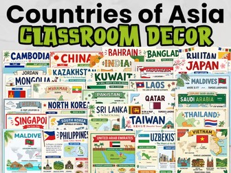 Asia Country Posters | KS2 Geography Display | Asia Fact Posters: Country Research & Classroom Decor