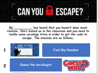 GCSE AQA Sociology Education Escape Room