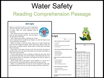 Water Safety Reading Comprehension and Word Search