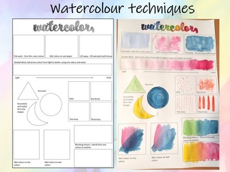 Watercolour techniques + demo videos  lesson / worksheet