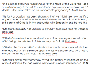 Critical quotes for Othello by Shakespeare