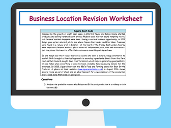 Business Location Worksheet - GCSE (9-1) Business