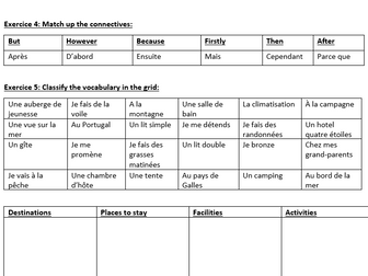4 Revision worksheets ville/vacances/école/vie quotidienne