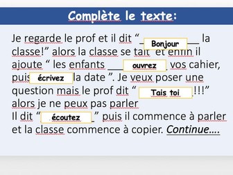 Instructions in the classroom Y7 French