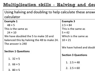 Multiplication Skills - Halving and Doubling