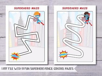 Superheroes Pencil Control, Superhero Fine Motor Skills Mazes