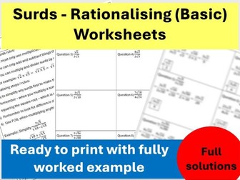 Rationalising Surds (Basic) - worksheets only