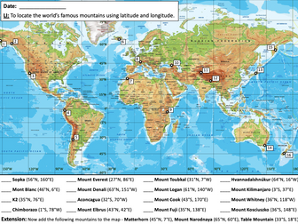 Locating famous world mountains using latitude and longitude - KS2